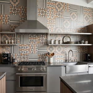 Geometric Patchwork Cement-Style Tiles.